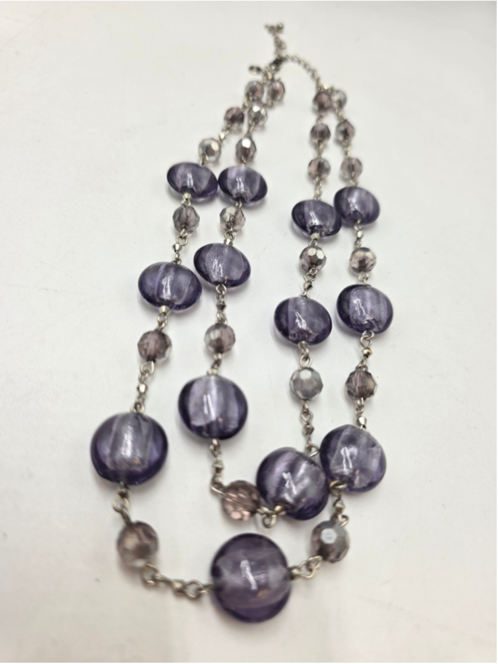 M&S Marks & Spencer Purple Glass Bead Double Strand Statement Necklace - Picture 3 of 10